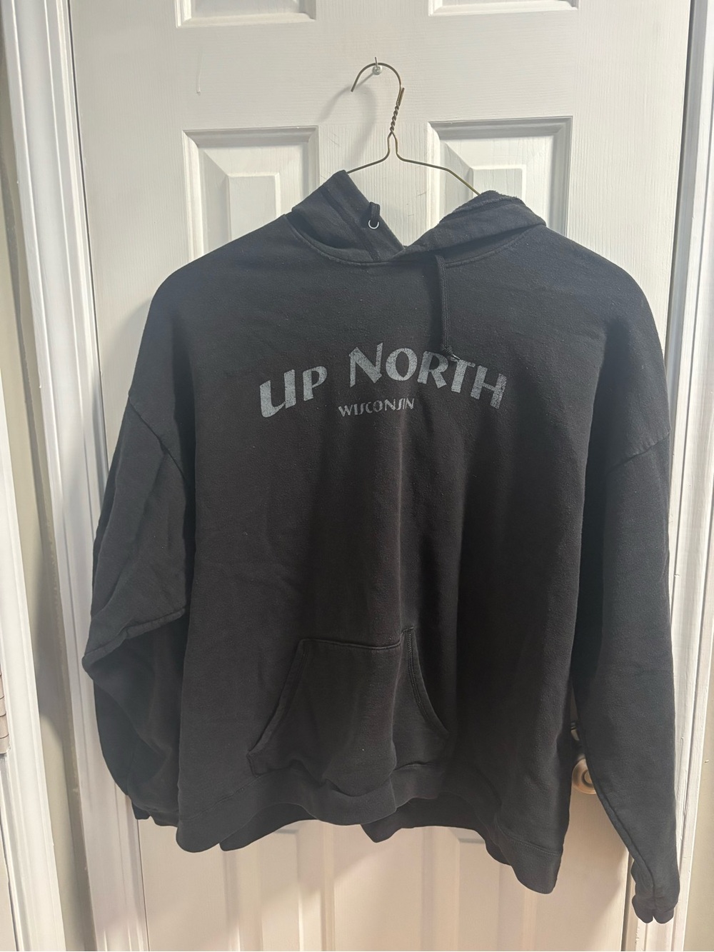 Vintage Hanes Heavyweight Up North Wisconsin Hoodie Sweatshirt Mens Large Black